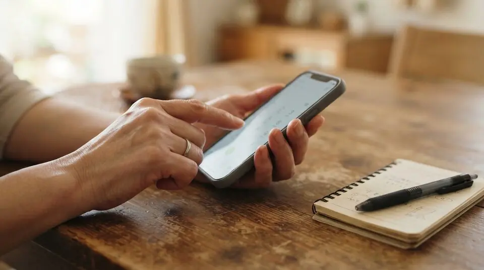 スマートフォンで電話をかける手元