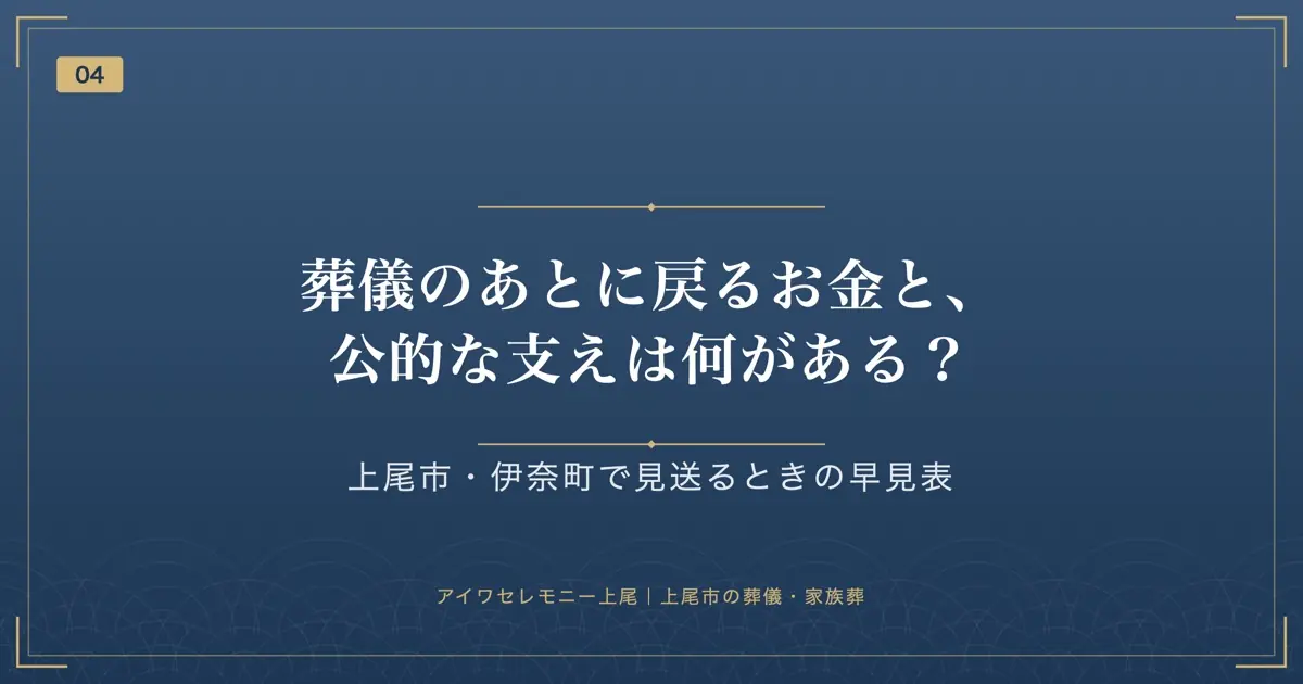 葬儀のあとに戻るお金と、公的な支えは何がある?